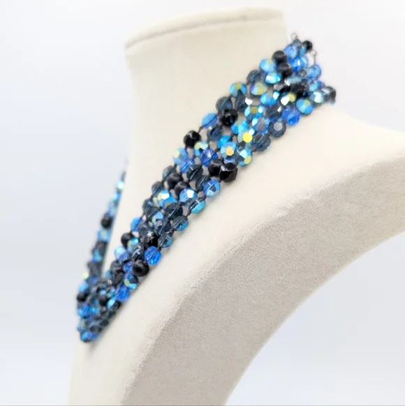 Vintage 16" Blue Glass Multi-strand Necklace - Picture 3 of 9